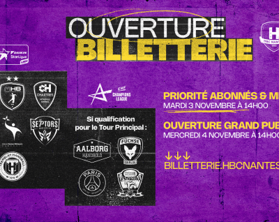 Ouverture billetterie : Tous les matchs jusqu'à la fin de la saison