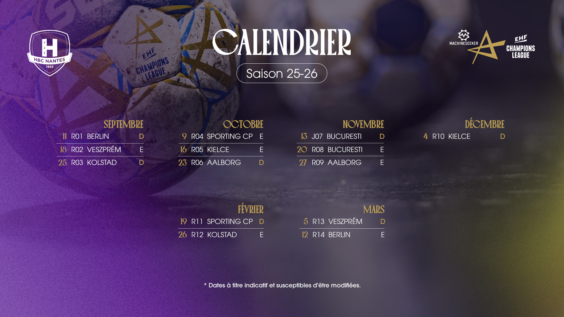 Le calendrier de Ligue des Champions 25-26