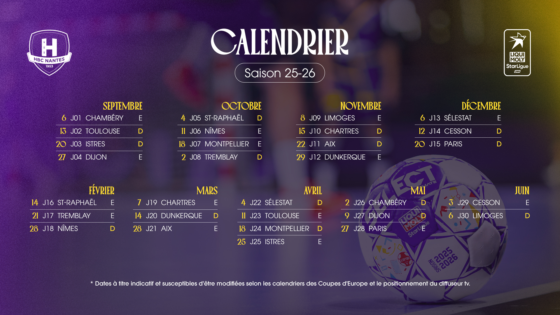 Le calendrier de Liqui Moly StarLigue 25-26 dévoilé