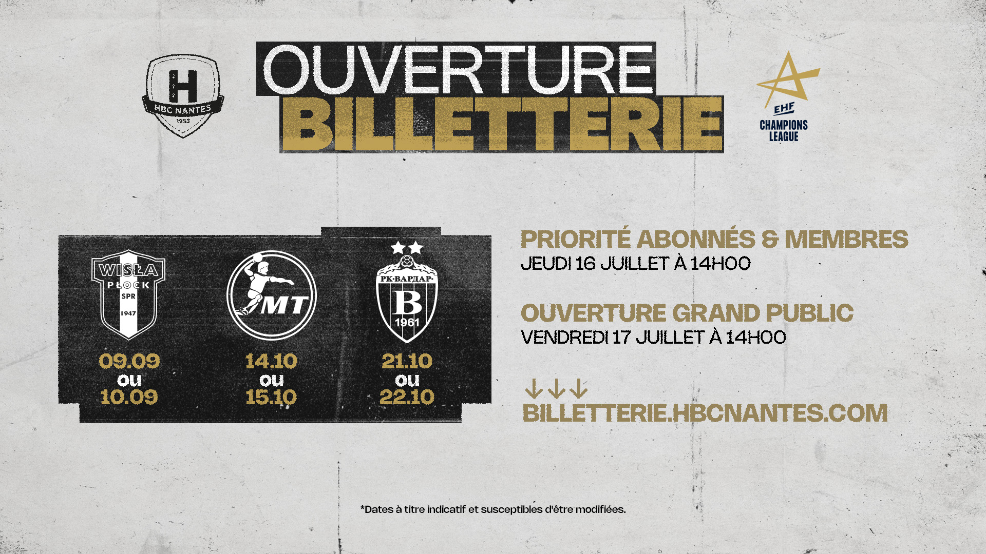 Ouverture billetterie : Plock, Melsungen, Vardar