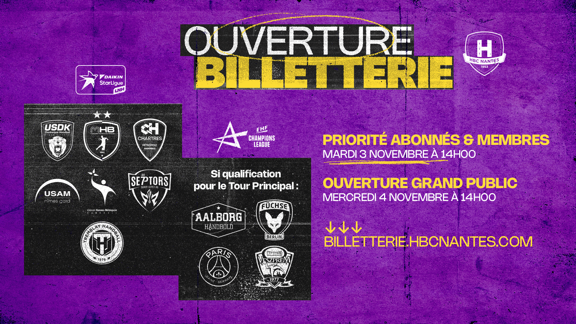 Ouverture billetterie : Tous les matchs jusqu'à la fin de la saison